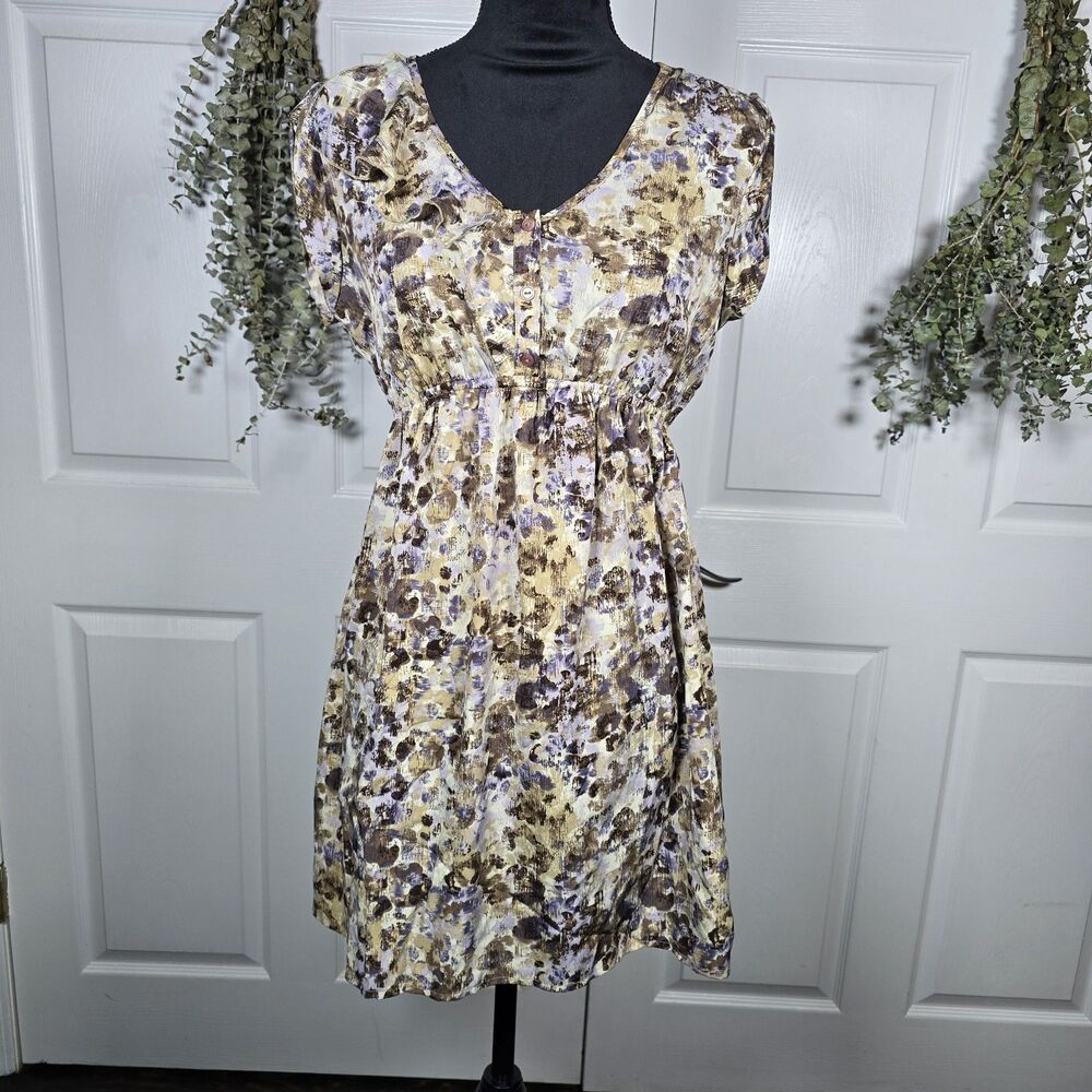 Oh Baby Maternity Dress Brown And Purple Print Medium Lightweight Summer